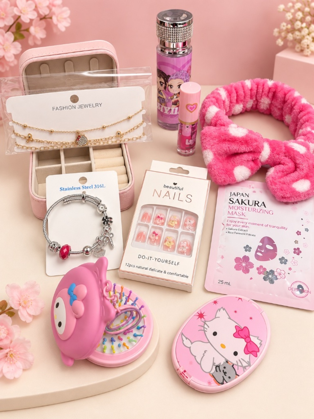 Beauty and Jewelry Accessory Bundle with Zippered Travel Jewelry Case